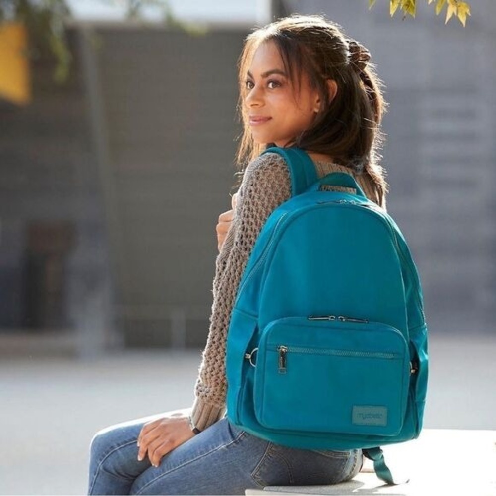 Myabetic Teal Nylon Diabetic Backpack Convertible Crossbody Bag Travel Organizer